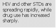 Text Box: HIV and other STDs are spreading rapidly, while drug use has increased sharply.