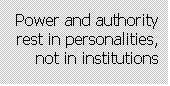 Text Box: Power and authority rest in personalities, not in institutions