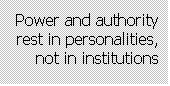 Text Box: Power and authority rest in personalities, not in institutions